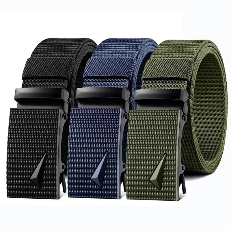 Men's Belt Automatic Metal Buckle Imitation Nylon Webbing Outdoor Work Belt Toothless Automatic Buckle Casual Sports Canvas Belt