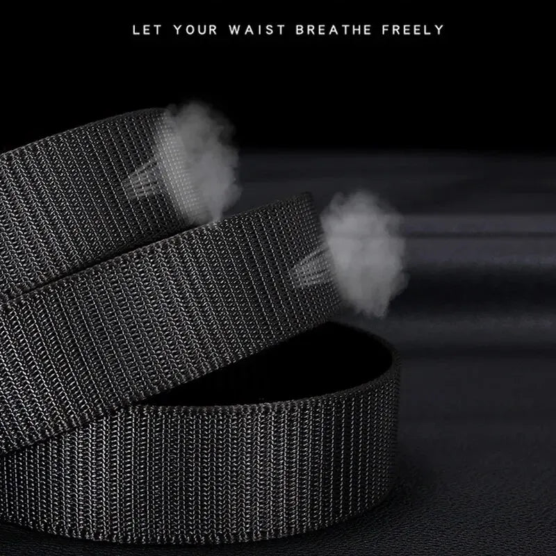 Men's Belt Automatic Metal Buckle Imitation Nylon Webbing Outdoor Work Belt Toothless Automatic Buckle Casual Sports Canvas Belt