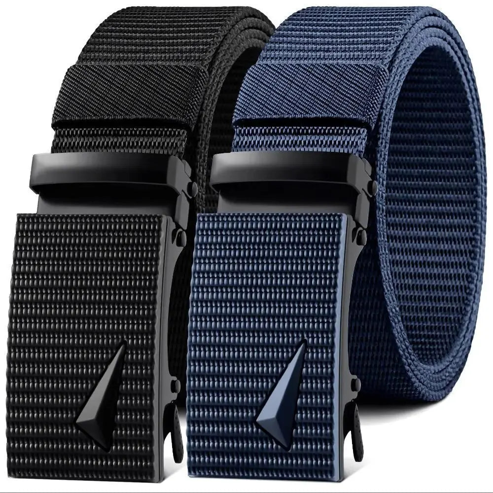 Men's Belt Automatic Metal Buckle Imitation Nylon Webbing Outdoor Work Belt Toothless Automatic Buckle Casual Sports Canvas Belt