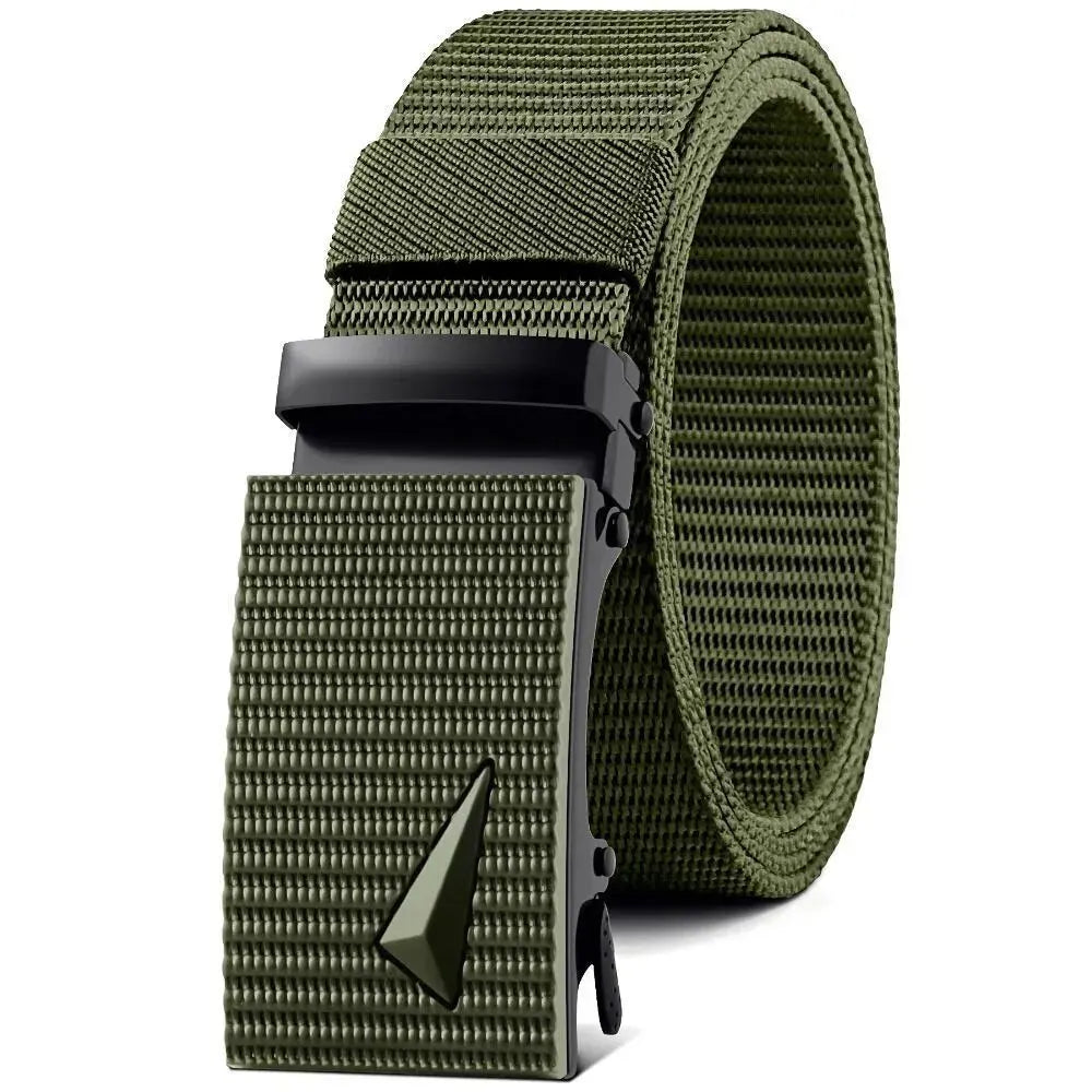 Men's Belt Automatic Metal Buckle Imitation Nylon Webbing Outdoor Work Belt Toothless Automatic Buckle Casual Sports Canvas Belt