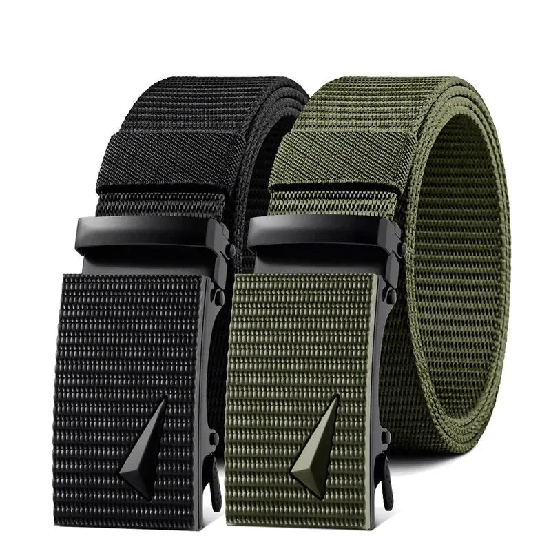 Men's Belt Automatic Metal Buckle Imitation Nylon Webbing Outdoor Work Belt Toothless Automatic Buckle Casual Sports Canvas Belt