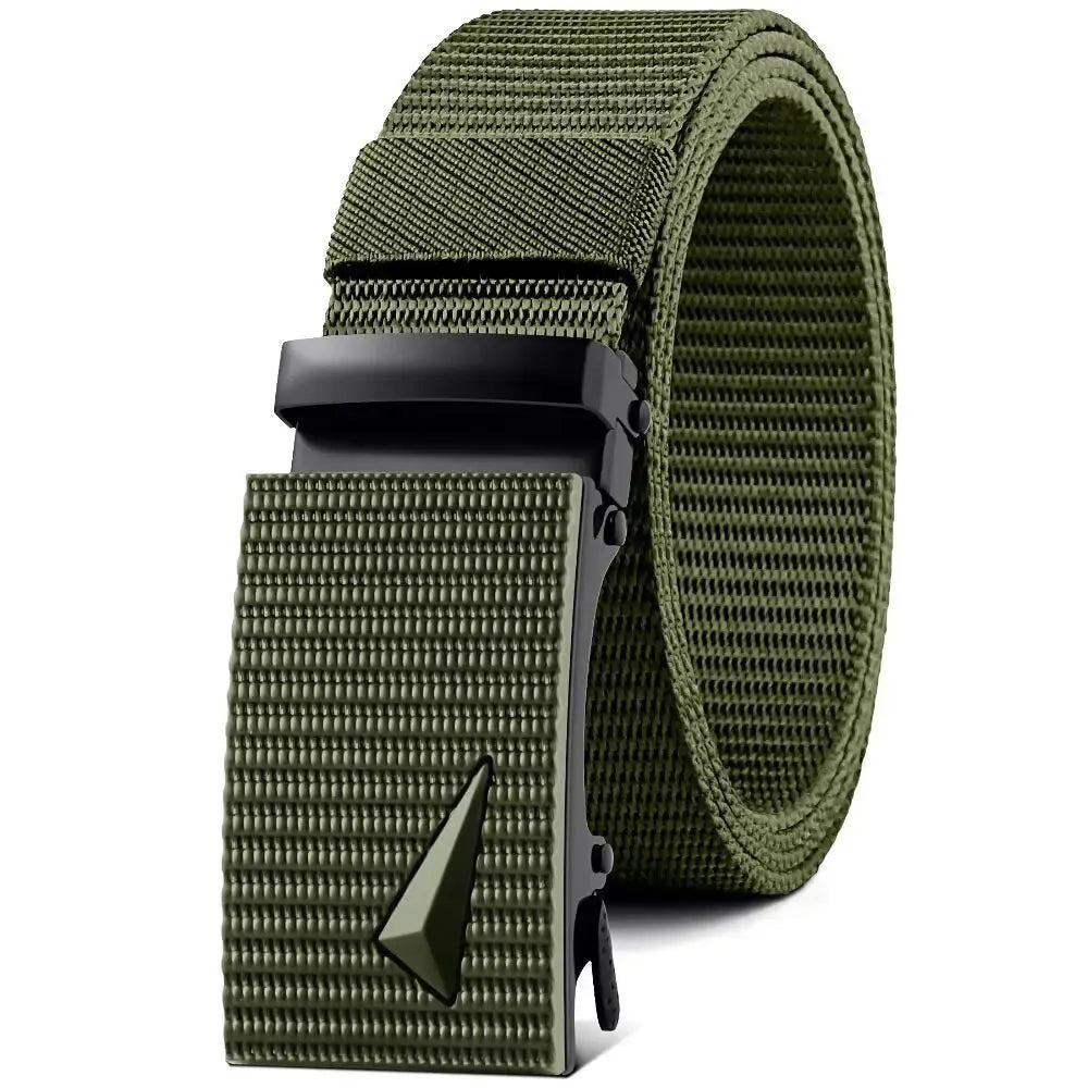 Men's Belt Automatic Metal Buckle Imitation Nylon Webbing Outdoor Work Belt Toothless Automatic Buckle Casual Sports Canvas Belt